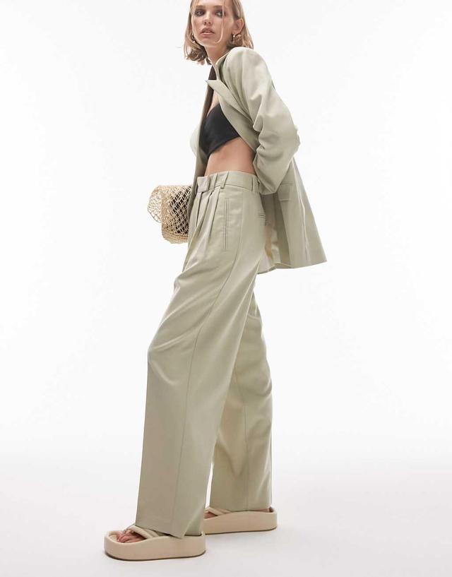 Topshop Petite straight tailored pants in sage - part of a set Product Image