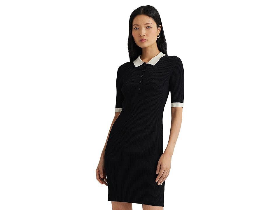 LAUREN Ralph Lauren Two-Tone Rib-Knit Polo Sweater Dress Women's Dress Product Image