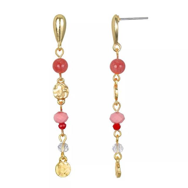 Emberly Gold Tone Multi Bead Linear Earrings, Womens, Pink Product Image