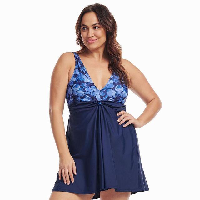 Plus Size Mazu Tropical Flora Twist Knot One-Piece Swimdress, Womens Product Image