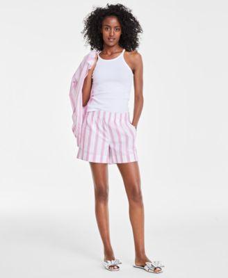 On 34th Womens Cotton Wide Stripe Pull-On Shorts, Created for Macys Product Image