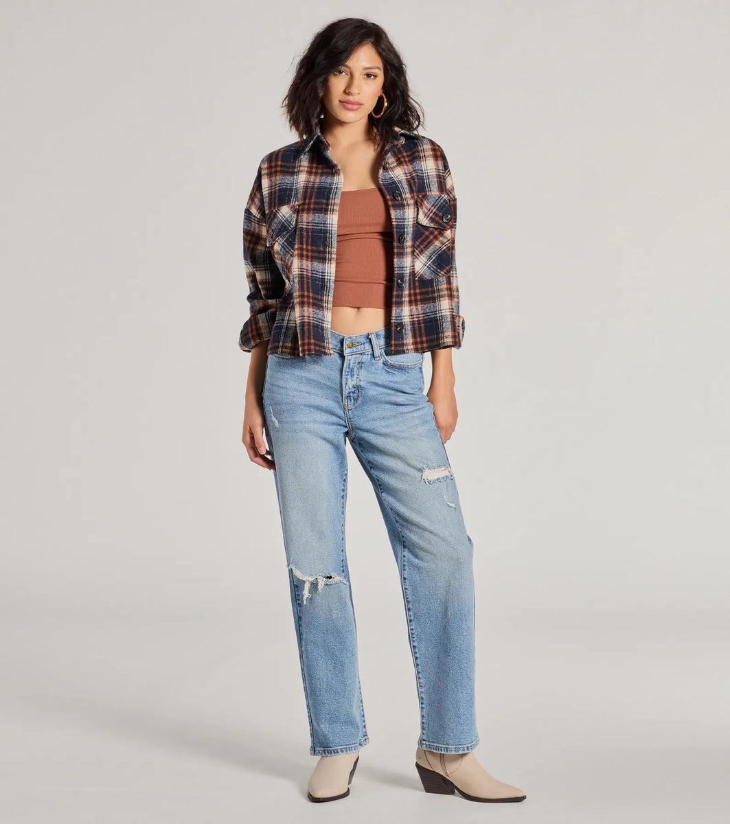 Basic Vibes Cropped Plaid Shacket Product Image