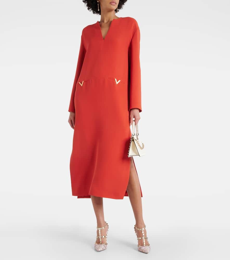 V Gold Crepe Midi Dress In Orange Product Image