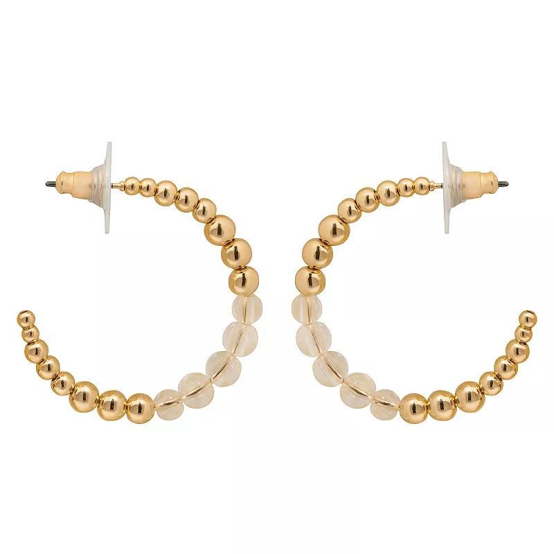 LC Lauren Conrad Gold Tone Mix Beaded Open Hoop Earrings, Womens Product Image