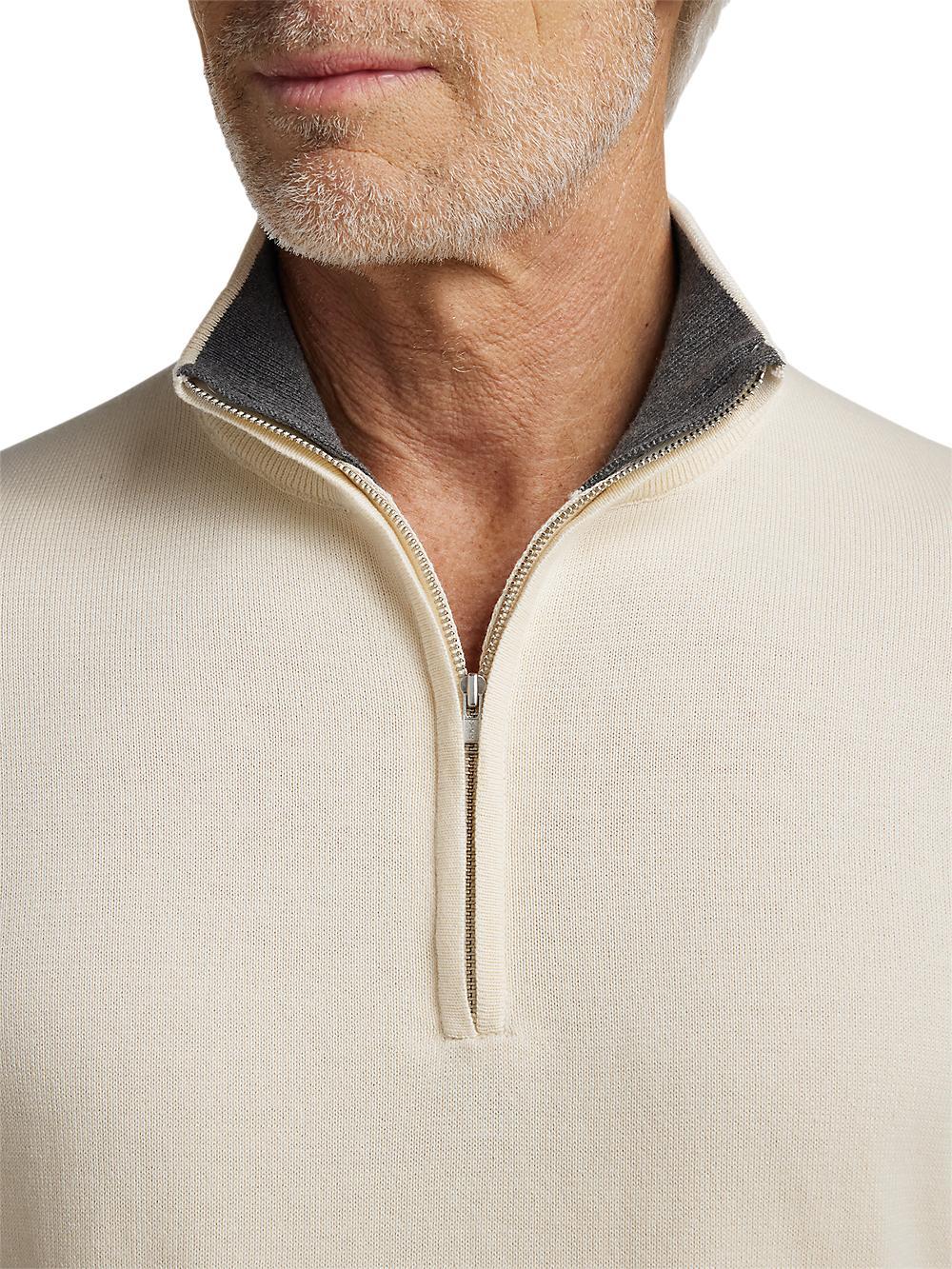 Supima Cotton Quarter Zip Mock Neck Sweater - Ivory Product Image