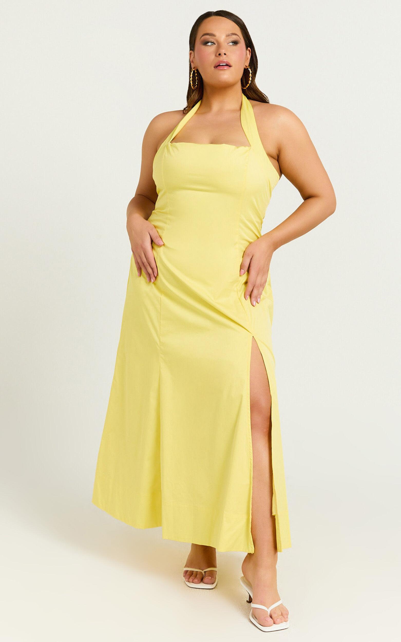 Narissa Midi Dress - Halter A Line Dress in Lemon Product Image