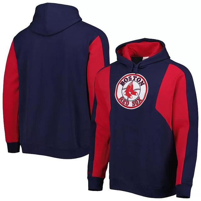 Mens Mitchell & Ness Navy Boston Red Sox Colorblocked Fleece Pullover Hoodie - Navy Product Image