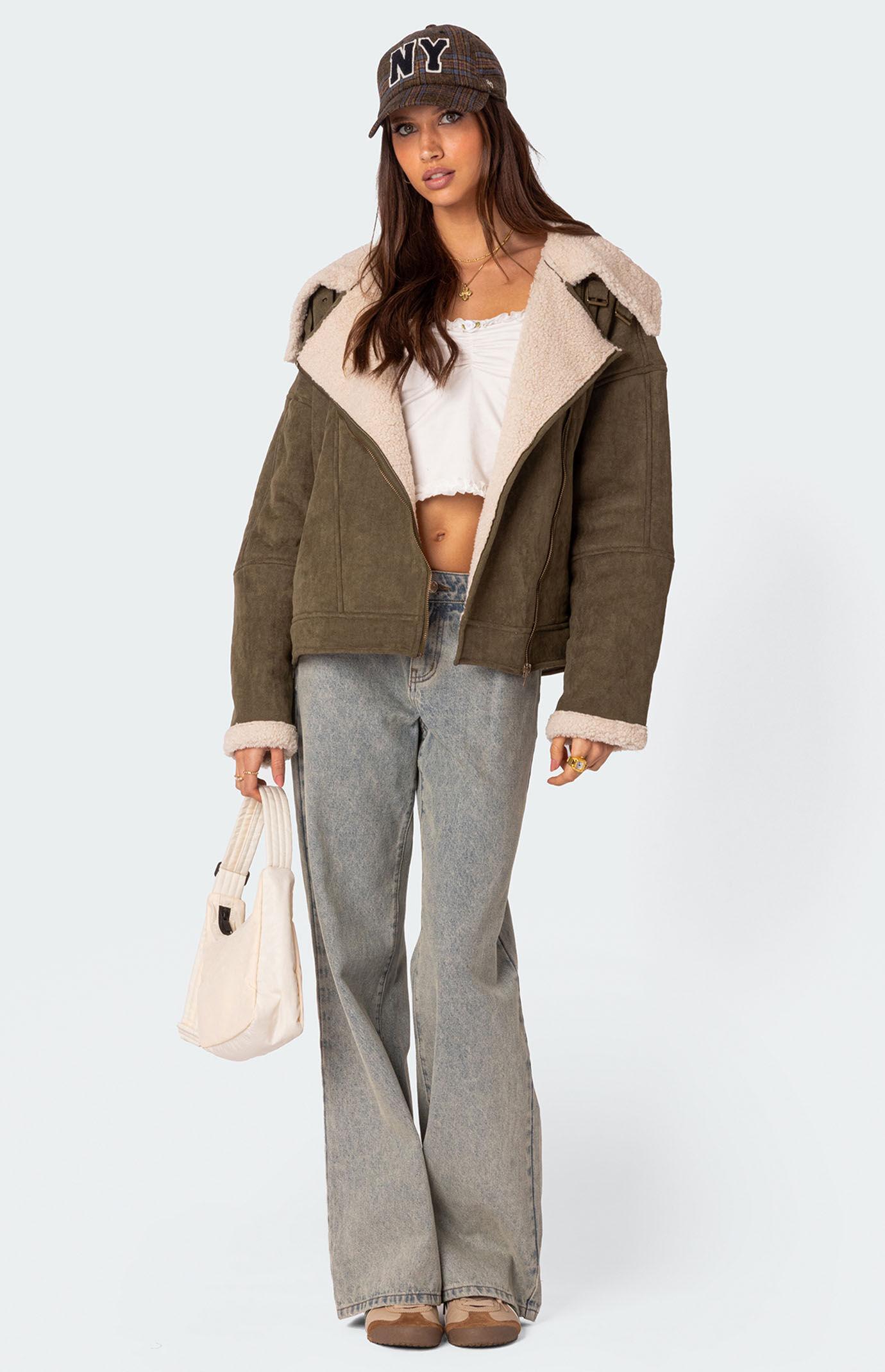 Edikted Women's Faux Suede Shearling Oversized Jacket Product Image