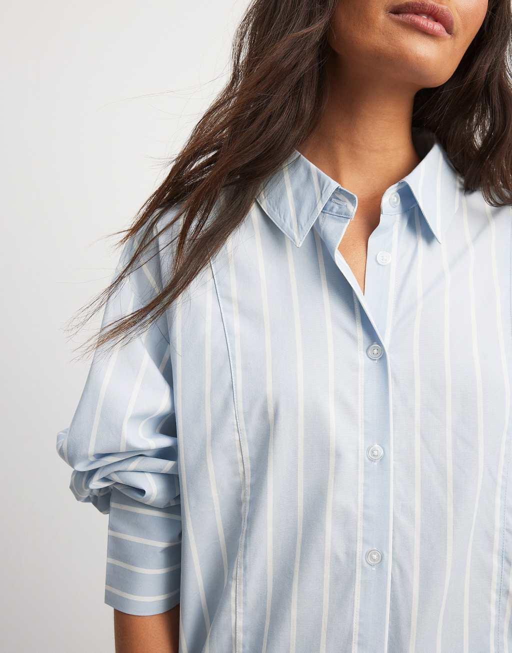 NA-KD x Laura Jane Stone oversized shirt with high cuffs in blue & white stripe Product Image