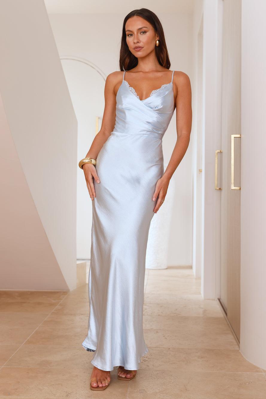 Society Soiree Satin Maxi Dress Blue Product Image