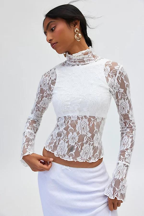 Out From Under Clarise Sheer Rose Floral Lace Turtleneck Top Womens at Urban Outfitters Product Image