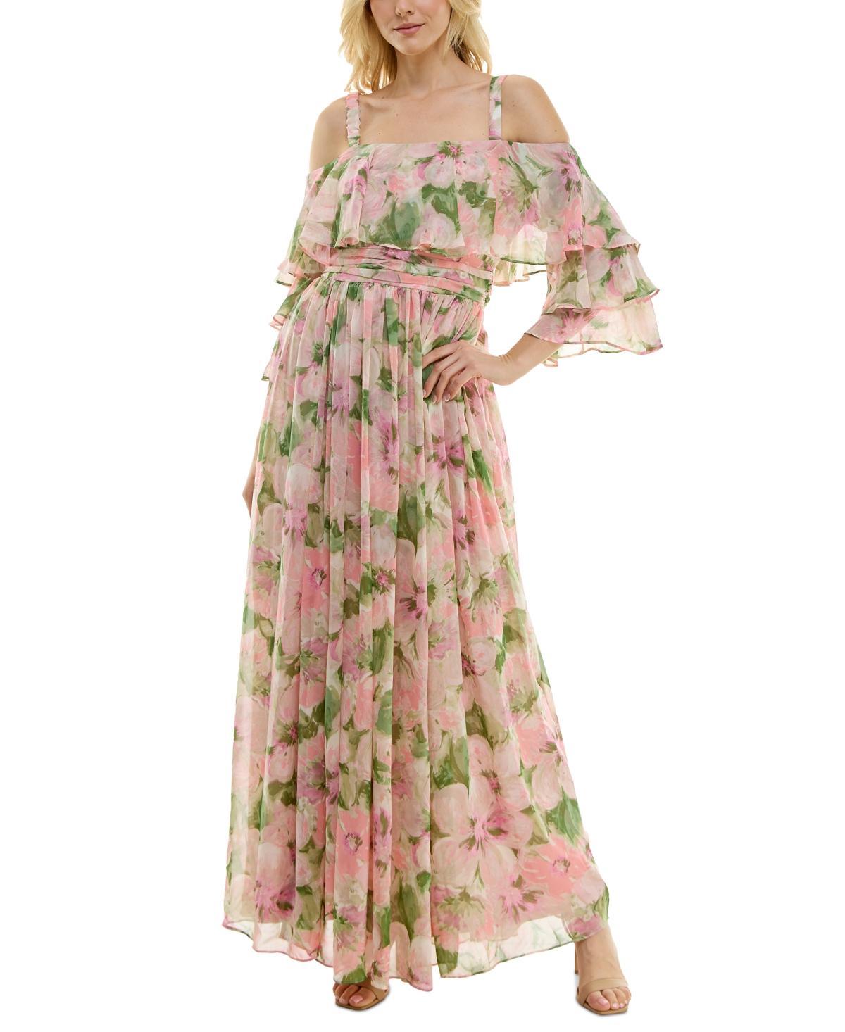 Taylor Womens Floral-Print Cold-Shoulder Gown Product Image