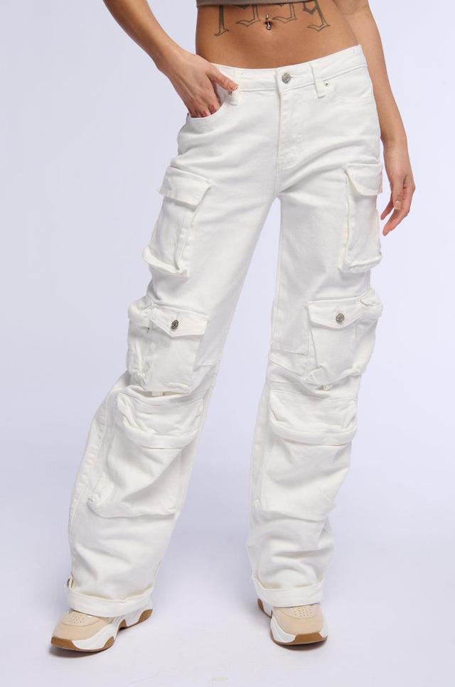 BROOKLYN CARGO POCKET WIDE LEG JEAN IN WHITE Product Image