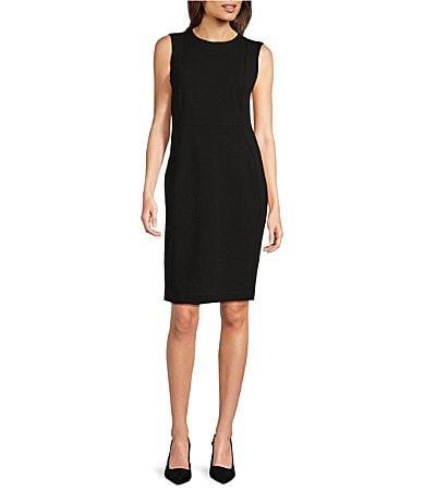 Calvin Klein Sleeveless Seam Front Scuba Crepe Crew Neck Sheath Dress Product Image