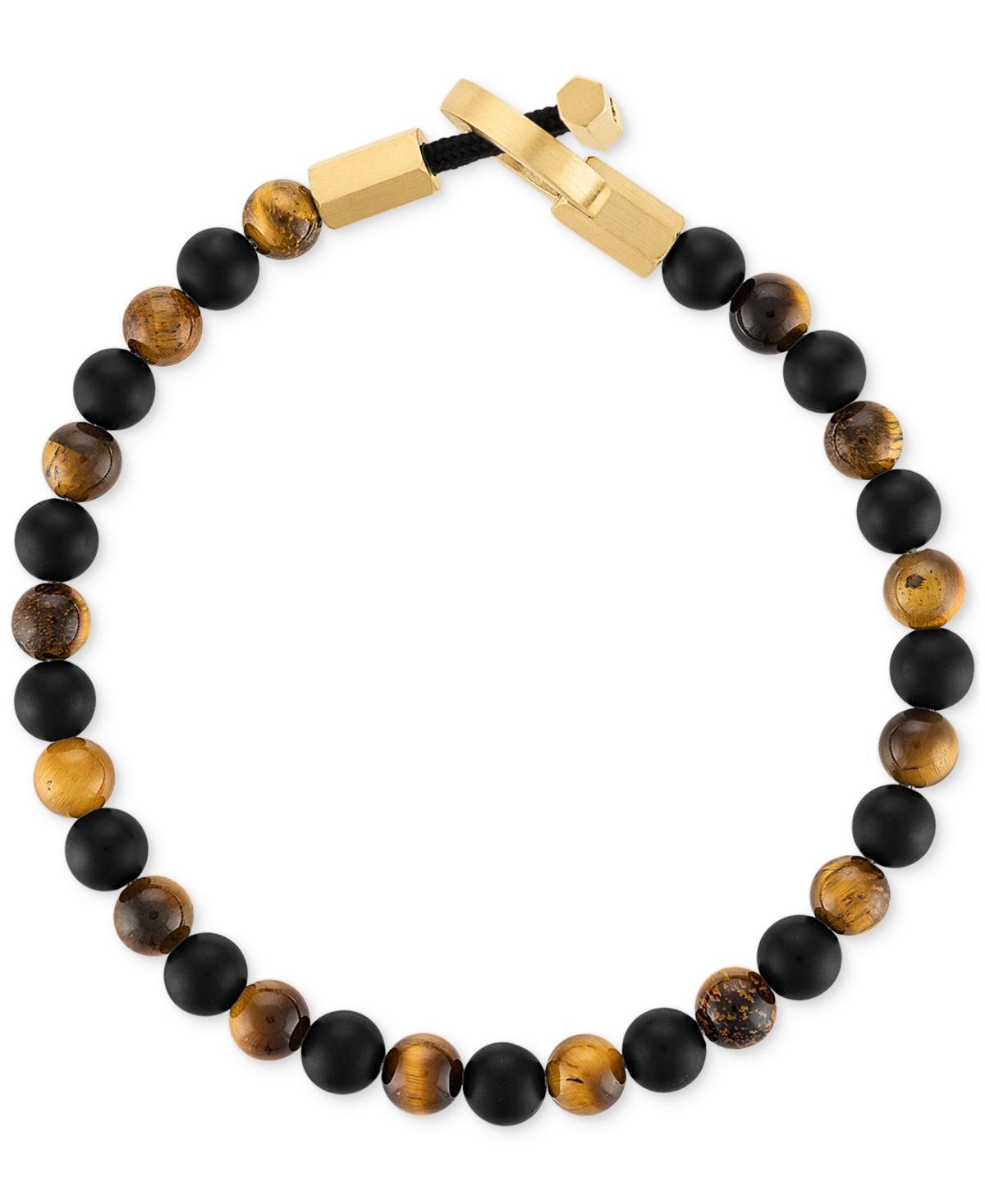 Esquire Mens Jewelry Onyx Bead Toggle Bracelet in Gold-Tone Ion-Plated Stainless Steel, Created for Macys - Tiger Eye Product Image