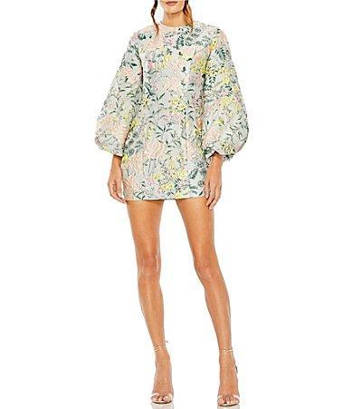 Womens Floral Brocade Puff-Sleeve Minidress Product Image