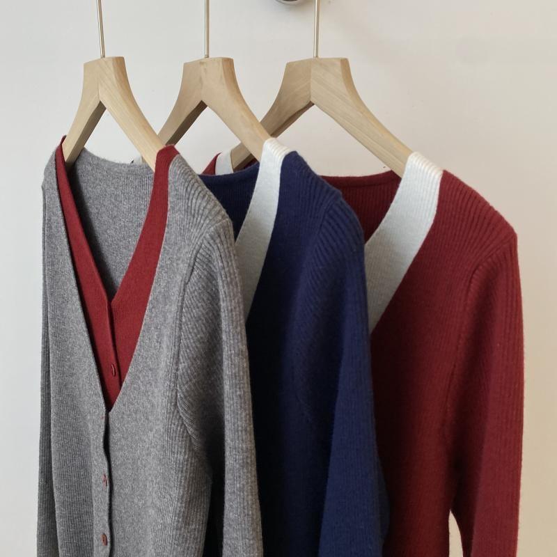 Mock Two-Piece V-Neck Two Tone Cardigan Product Image