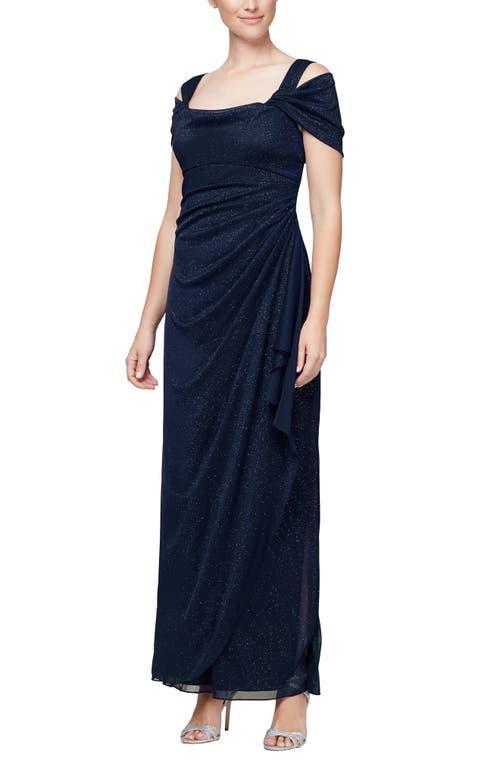 Alex Evenings Cold Shoulder Ruffle Glitter Evening Gown Product Image