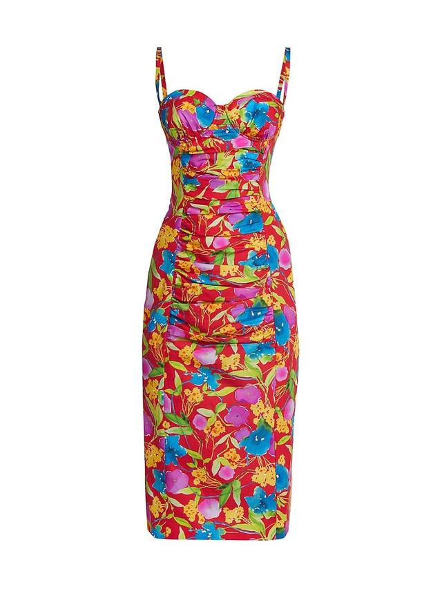 Womens Ruched Floral Bustier Midi-Dress Product Image