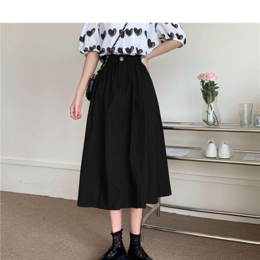 High Rise Plain Midi A-Line Skirt Product Image