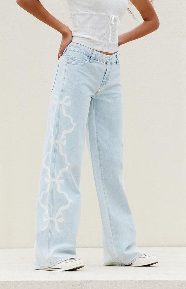 Women's Light Indigo Bow Low Rise Baggy Jeans Product Image