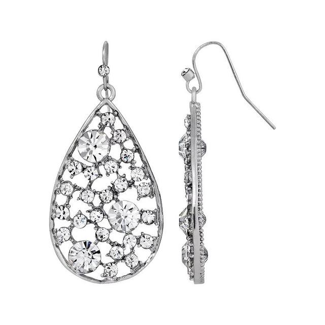 1928 Silver Tone Multi-Crystal Open Lattice Pear Teardrop Earrings, Womens, White Product Image