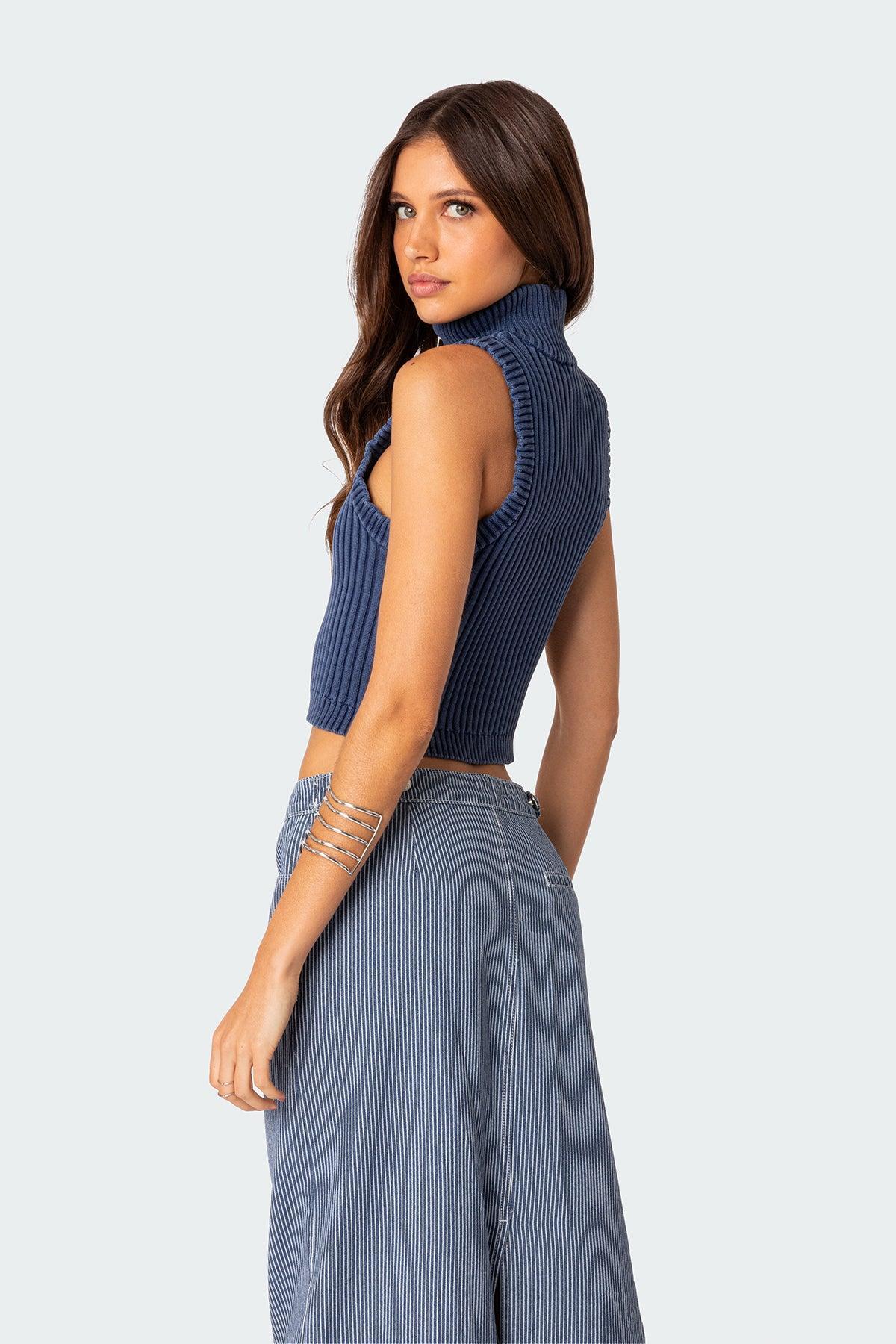 Washed Zip Up Knit Tank Top Product Image