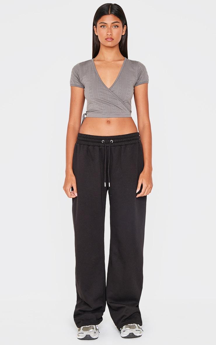 Charcoal Contour Pointelle Cross Over Detail Crop Top Product Image