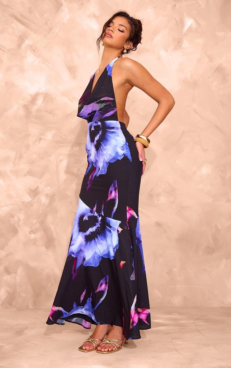 Multi Print Halter Neck Maxi Dress Product Image