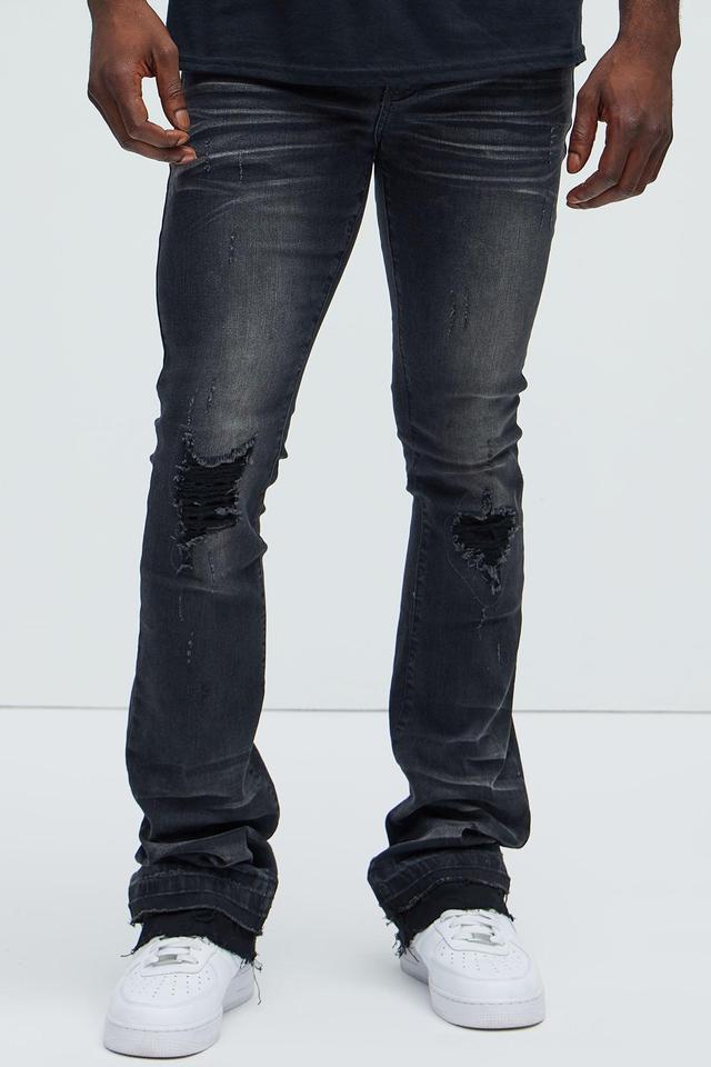 Below Me Distressed Skinny Flare Jeans - Grey Product Image