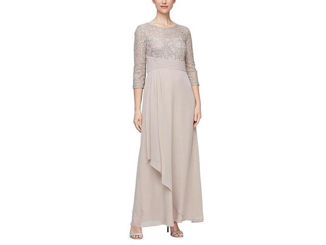 Alex Evenings Long Sequins Lace Empire Waist Dress (Buff) Women's Dress Product Image