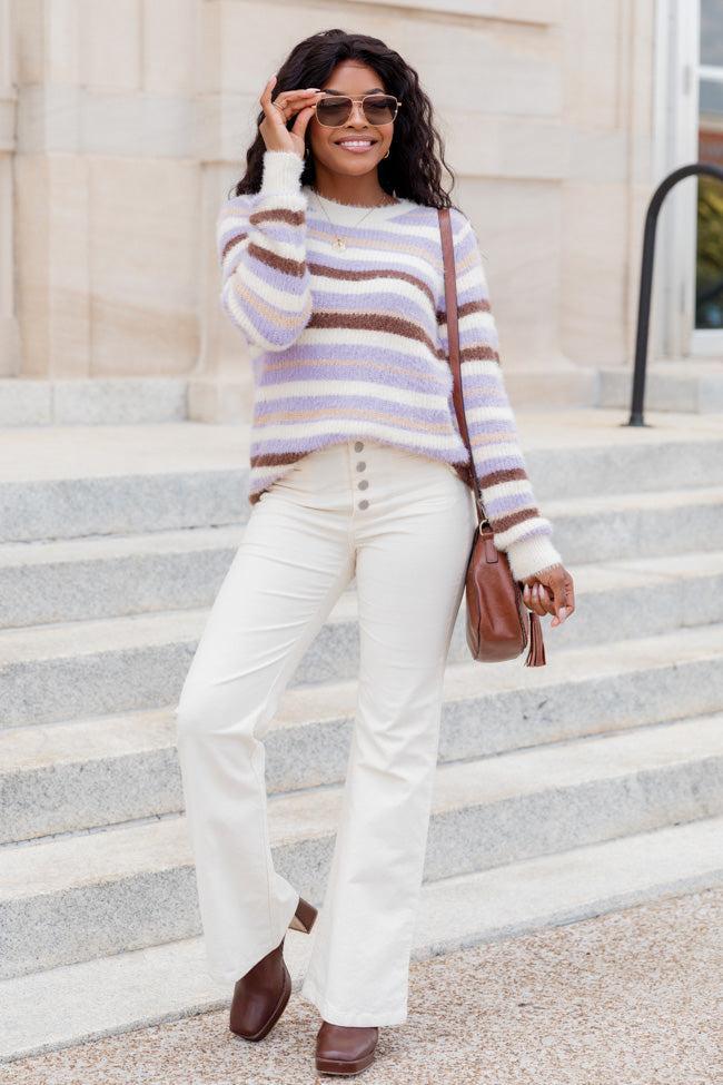 Trying Everything Purple And Brown Fuzzy Striped Sweater FINAL SALE Product Image