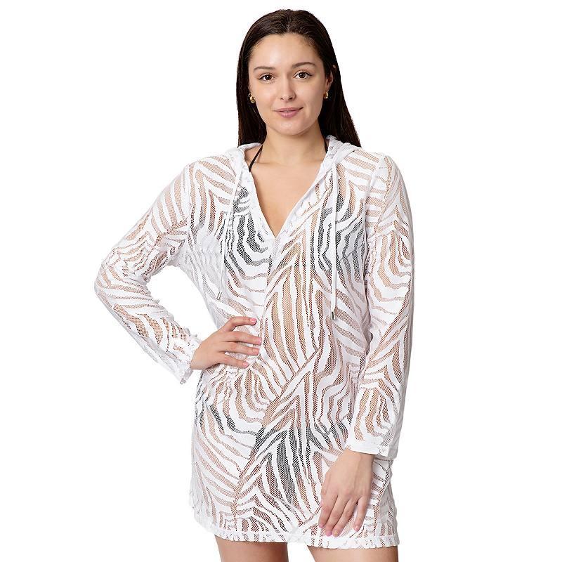 Womens Aqua Del Mar Crochet Long Sleeve Coverup Dress White Product Image