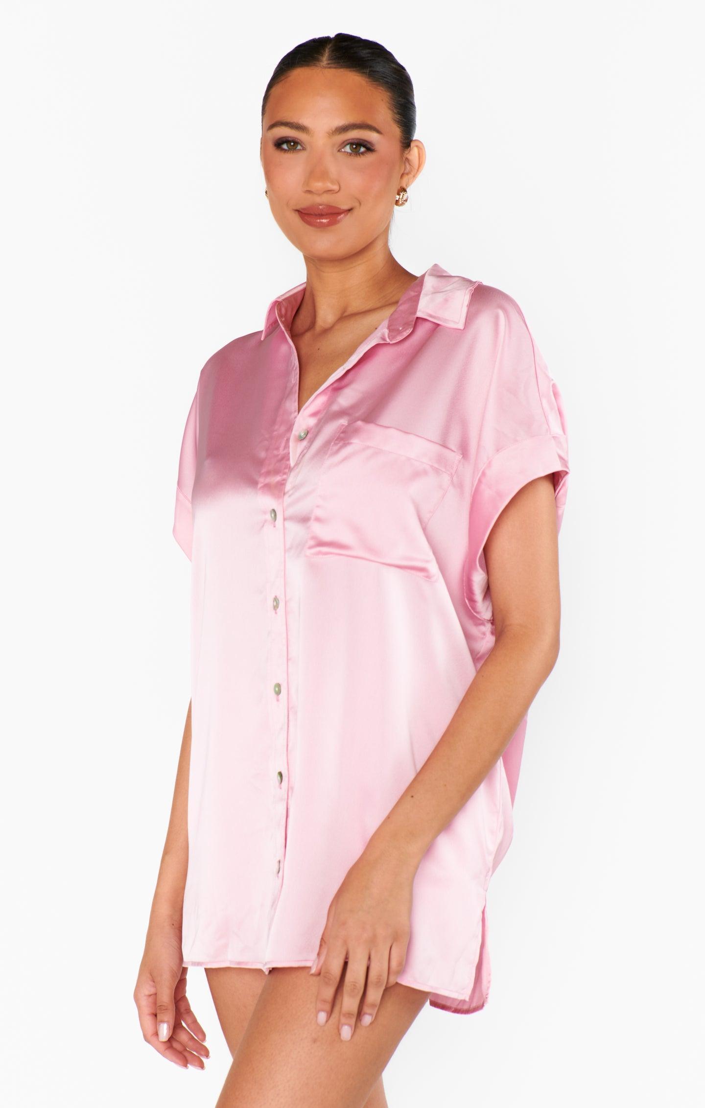 Best Day Button Up ~ Light Pink Luxe Satin Product Image