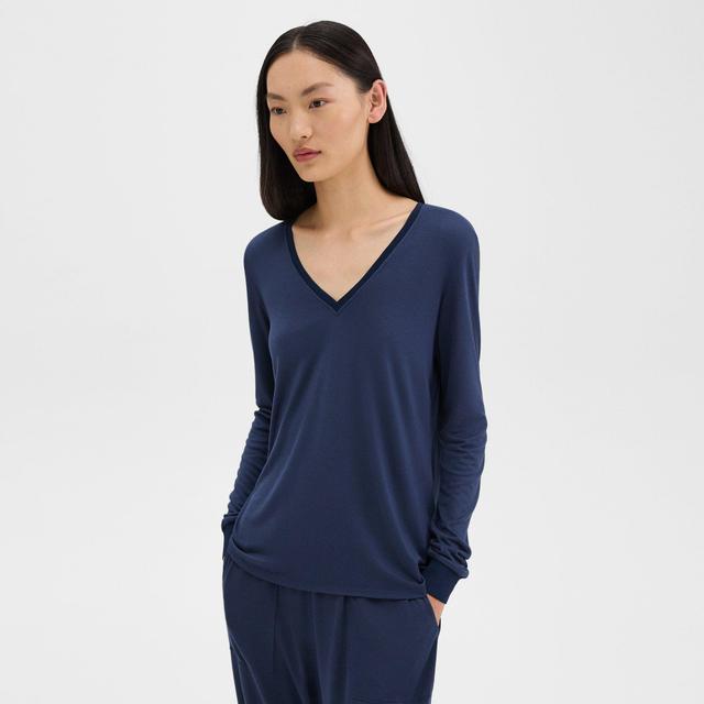 Silk-Modal Ribbed V-Neck Top | Theory Product Image