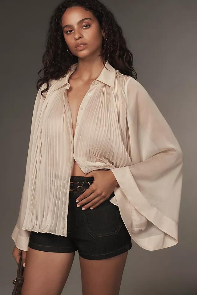 By Anthropologie Sheer Pleated Cape-Sleeve Blouse Product Image