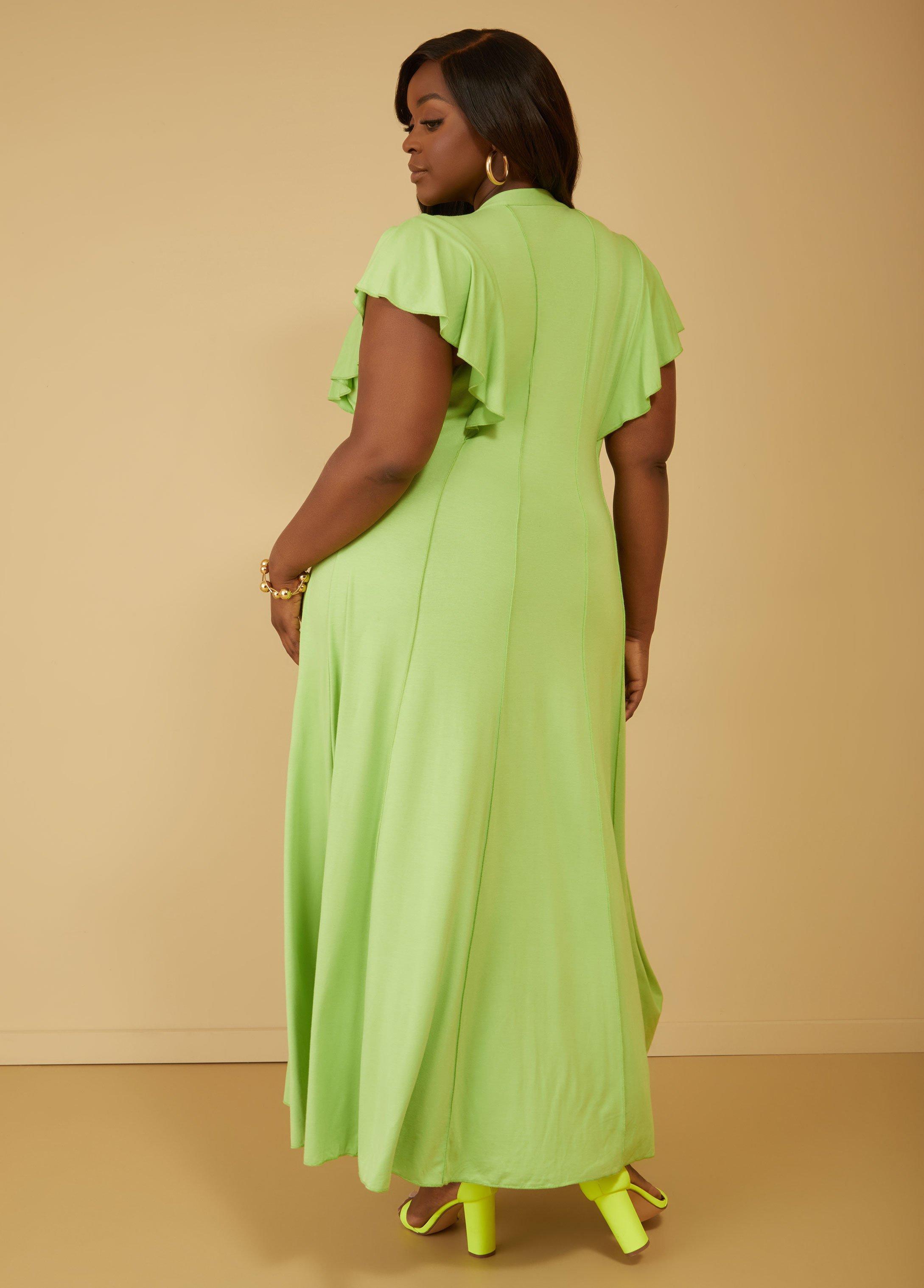 Ruffle Sleeved Seamed Maxi Dress Product Image