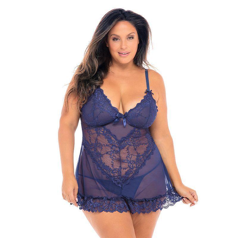 Oh La La Cheri Valentine Soft Cup Babydoll Chemise & G-String Thong Product Image