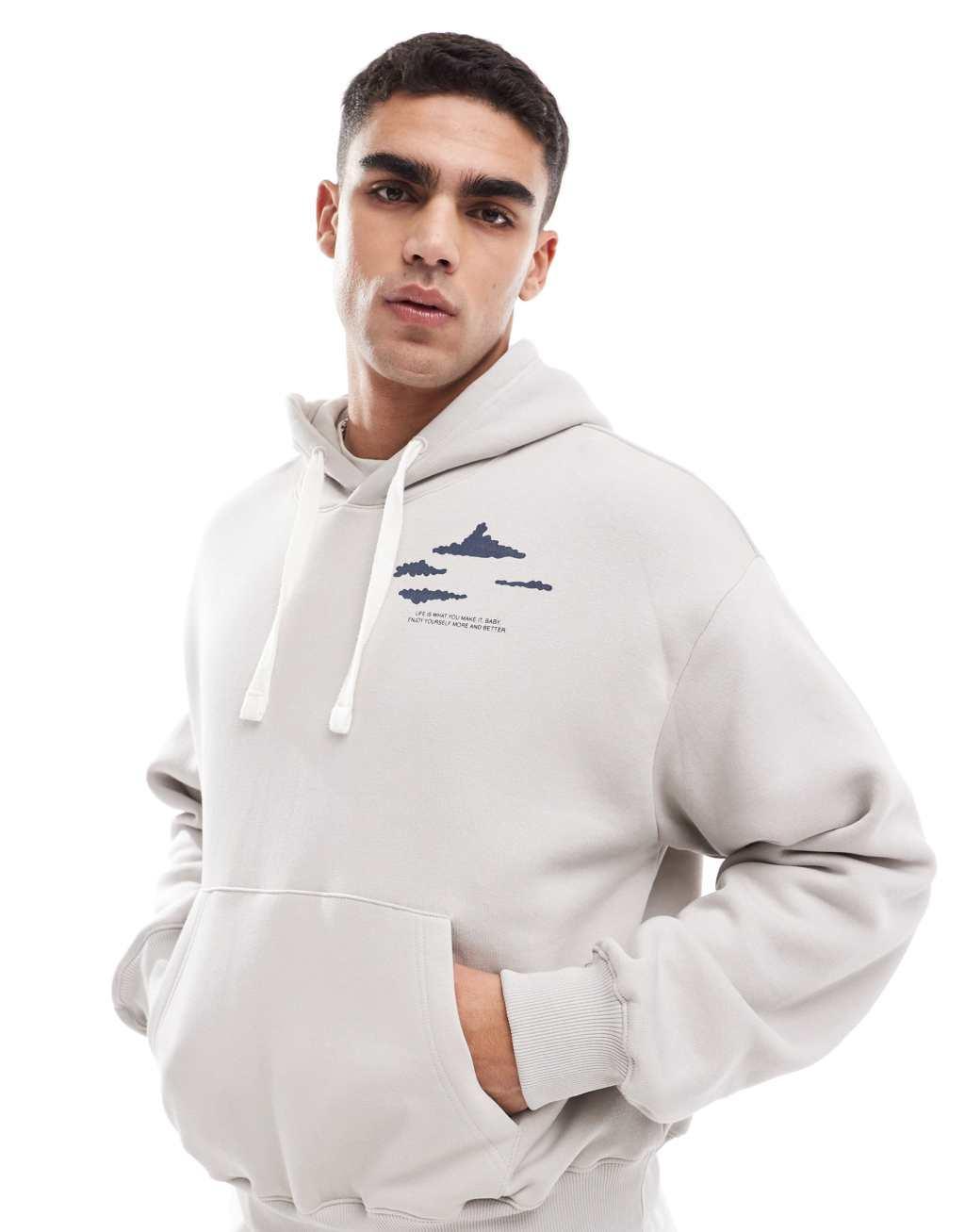 Bershka hands printed hoodie in ecru  Product Image