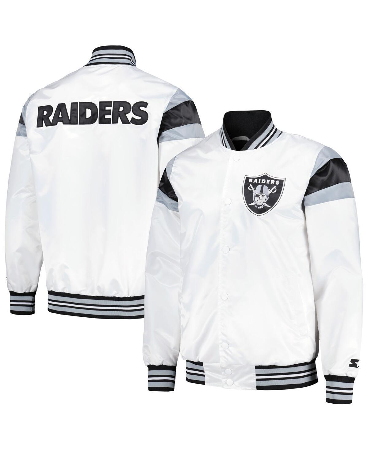 Mens Starter White Las Vegas Raiders Satin Full-Snap Varsity Jacket Product Image