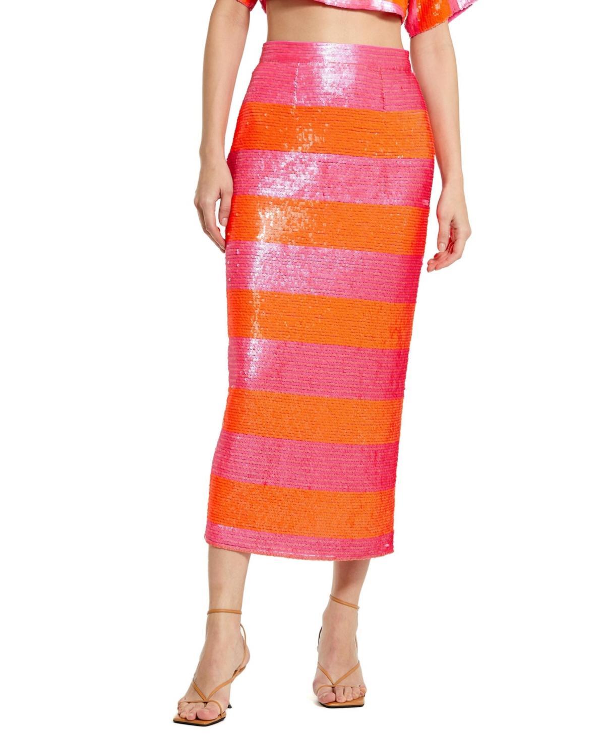 Mac Duggal Womens Sequin Striped Classic Midi Pencil Skirt Product Image