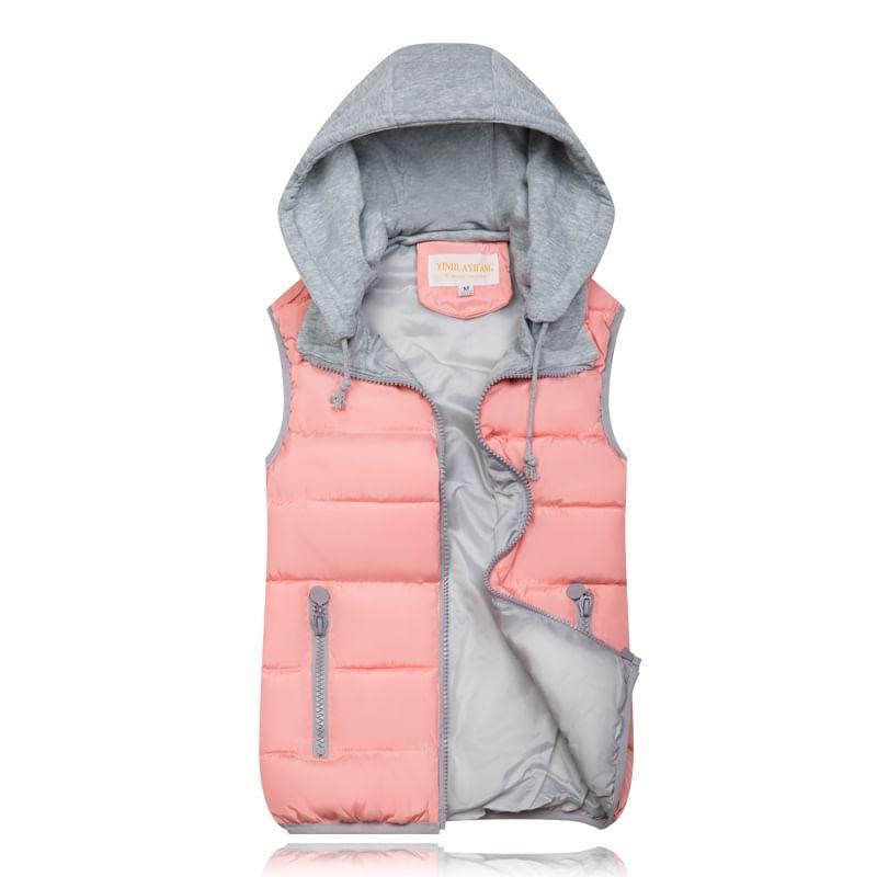 Hooded Two Tone Puffer Vest Product Image