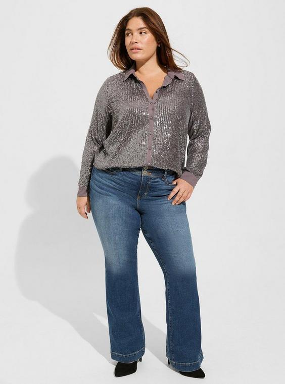 Madison Sequin Button-Front Long Sleeve Shirt product image