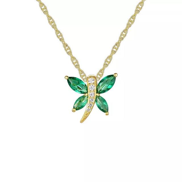 14k Gold Over Silver Lab-Created Emerald & White Sapphire Butterfly Pendant Necklace, Womens Gold Tone Product Image