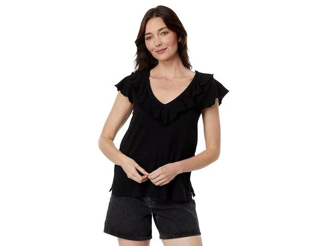 Mod-o-doc Slub Jersey Short Sleeve Ruffle Neck Tee Women's Clothing Product Image