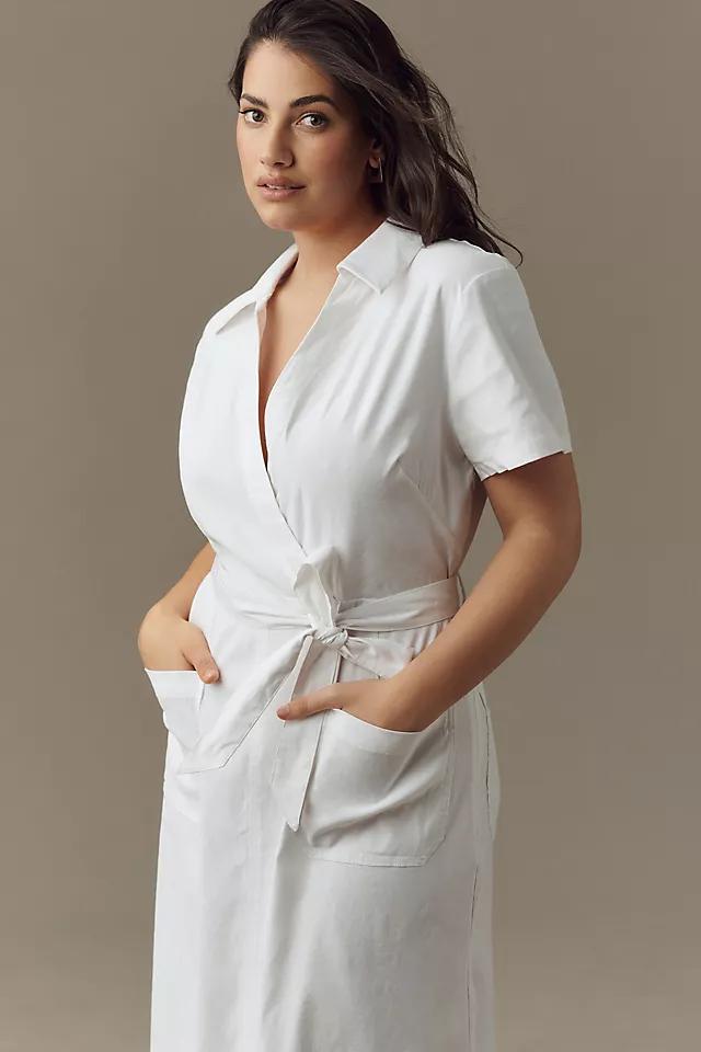 Maeve Short-Sleeve Linen Tie-Waist Midi Dress Product Image