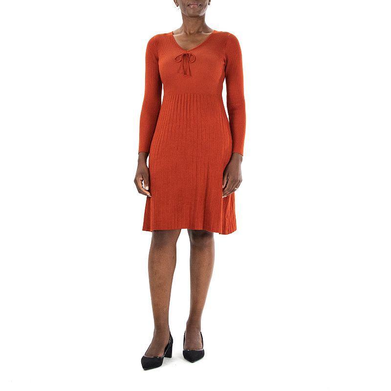 Womens Nina Leonard Ribbed A-Line Sweaterdress Red product image