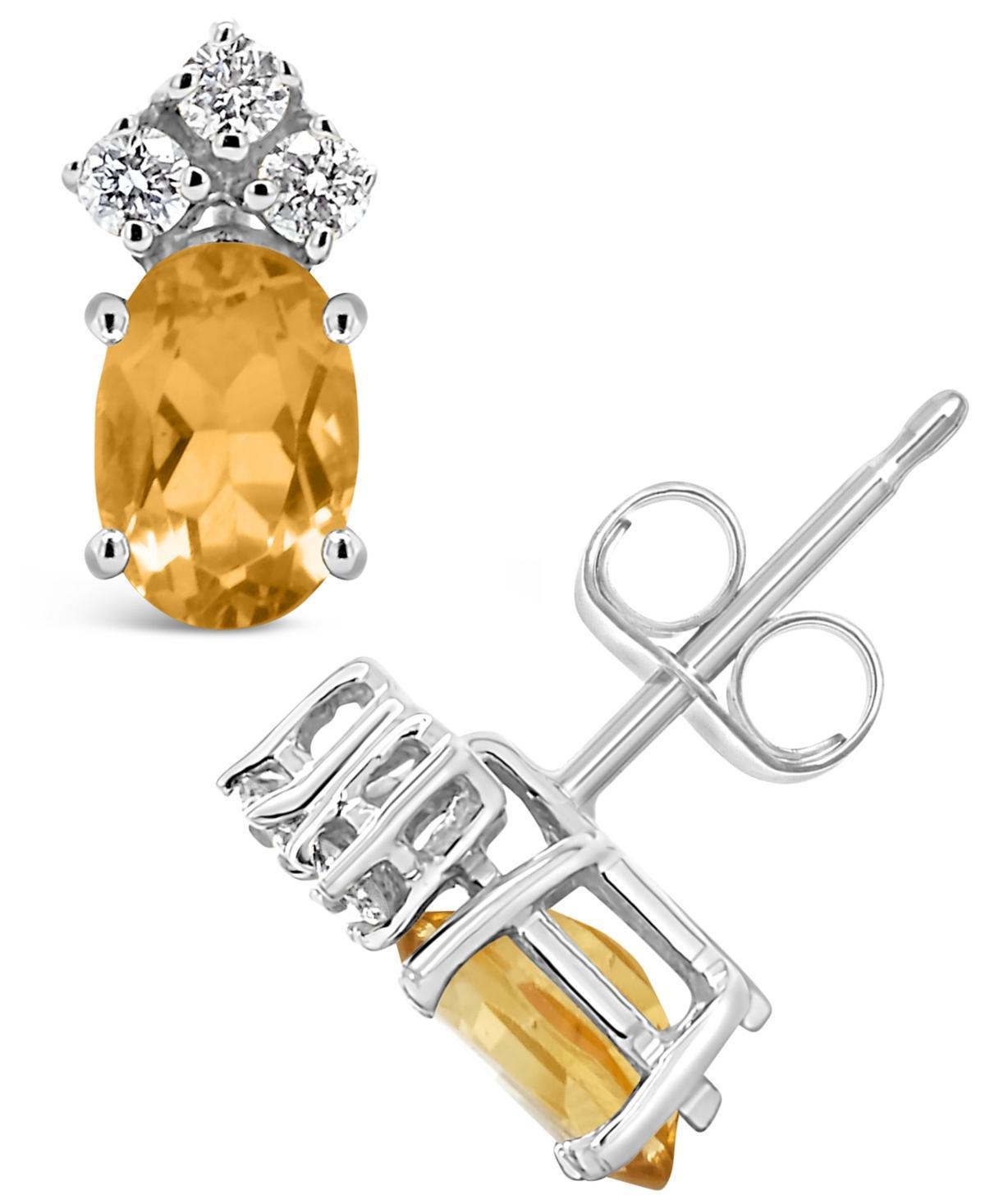 Citrine and Diamond Stud Earrings (7/8 ct.t.w and 1/8 ct.t.w) 14K White Gold Product Image