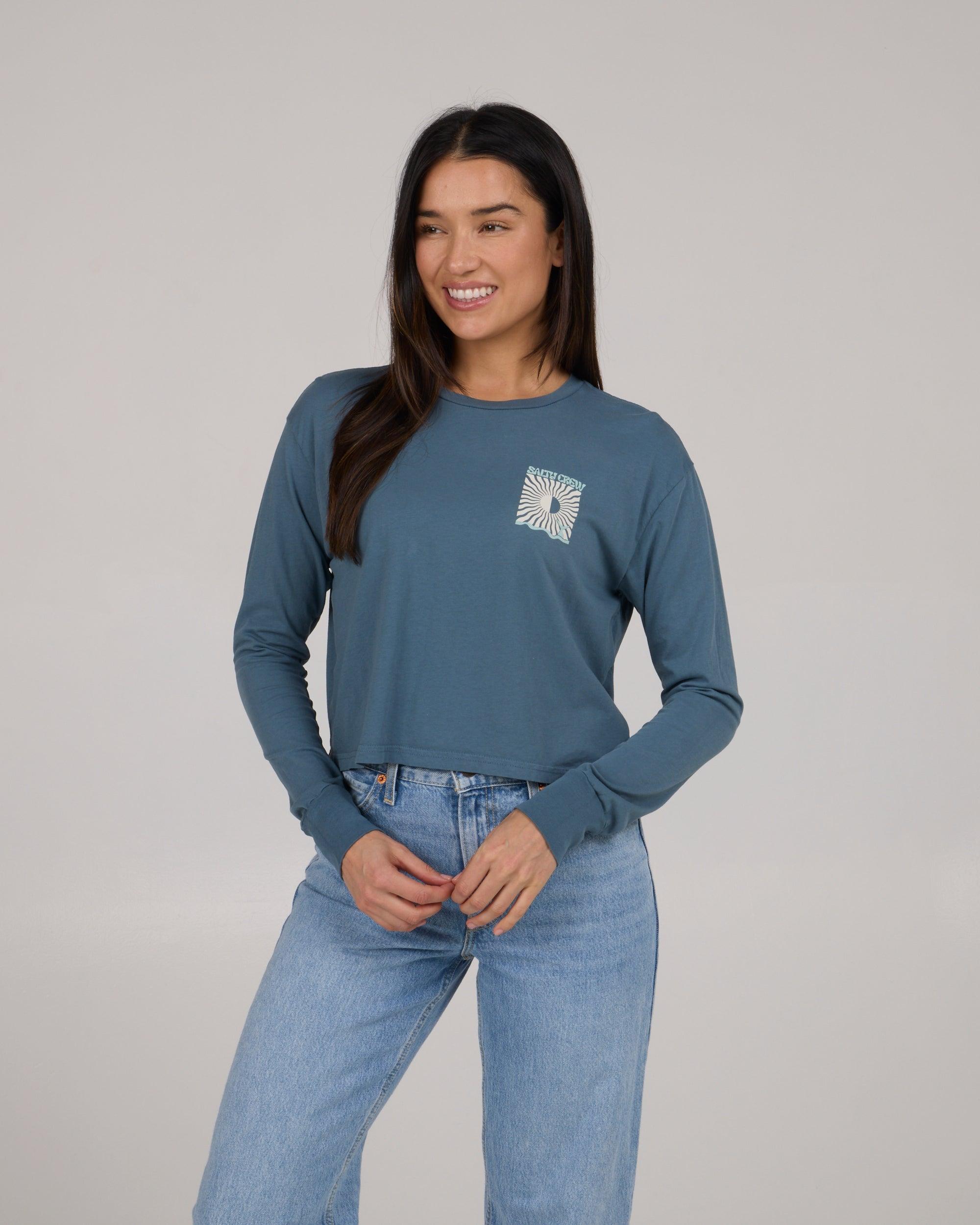 Optic Sea Long Sleeve Crop Tee - Fin Blue Female Product Image