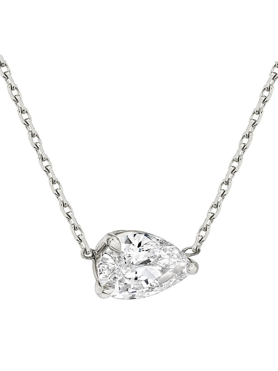 Womens 14K White Gold & Pear-Cut 0.75 TCW Lab-Grown Diamond Pendant Necklace Product Image